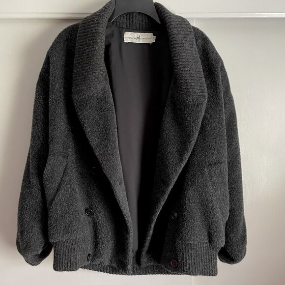Peruvian Connection Bomber Jacket Size M Gray Alpaca Wool Vintage Button Coat - Picture 3 of 15